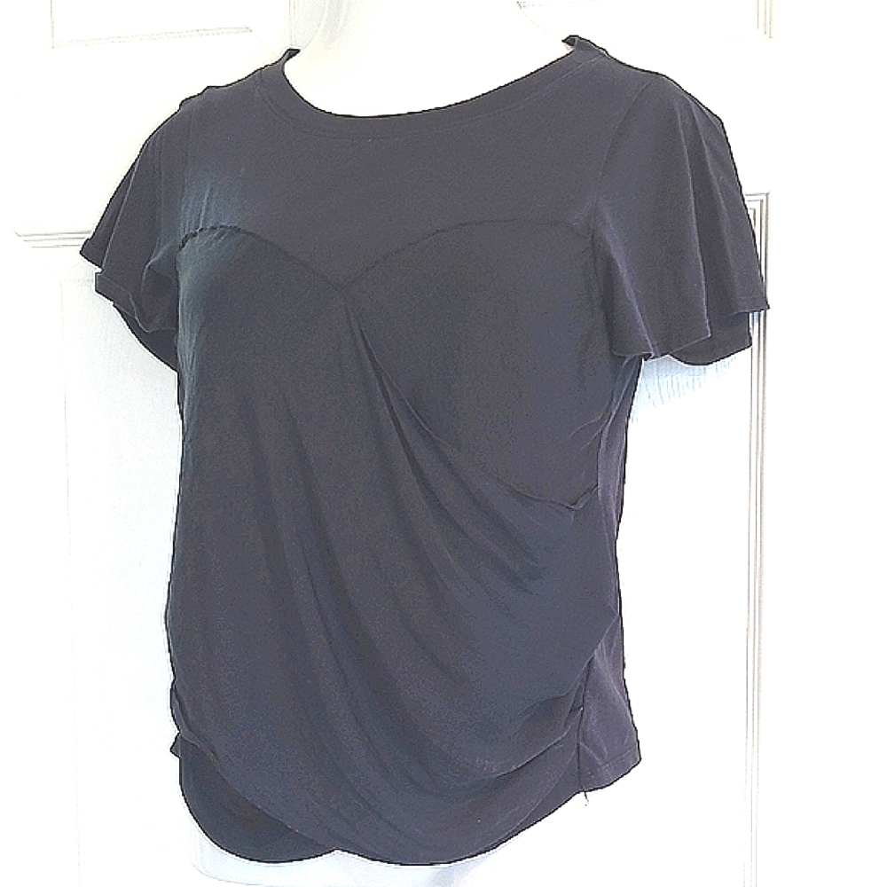 Anthropologie Maeve Midnight Blue Black Petal Sweetheart Blouse Size M